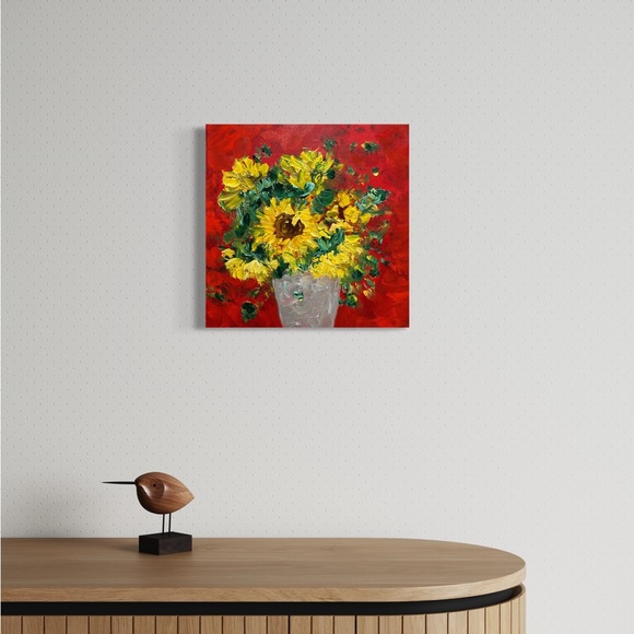 SOLD SIGNED ORIGINAL ACRYLIC TEXTURIZED SUNFLOWER PAINTING - Picture 2 of 2